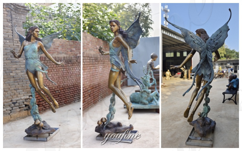 different angle of bronze fairy garden statue