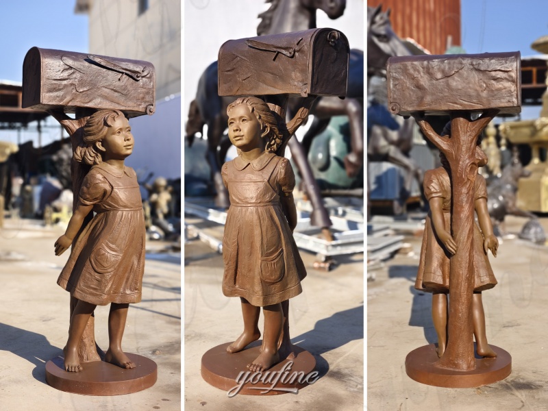 different angle of bronze girl mailbox