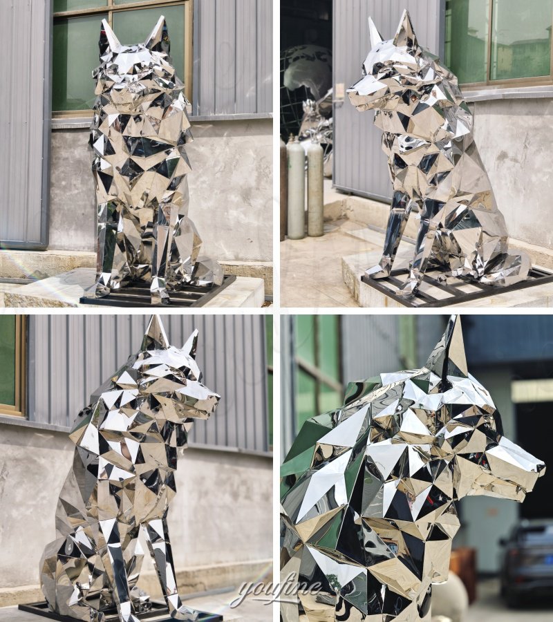 different angle of geometric wolf sculpture