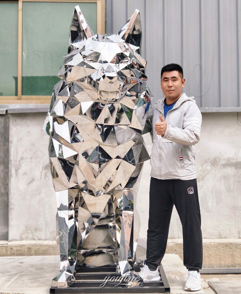 geometric wolf sculpture