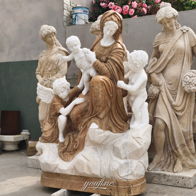 hand carved madonna and child garden sculpture