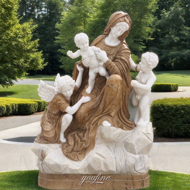 hand carved madonna and child garden statue