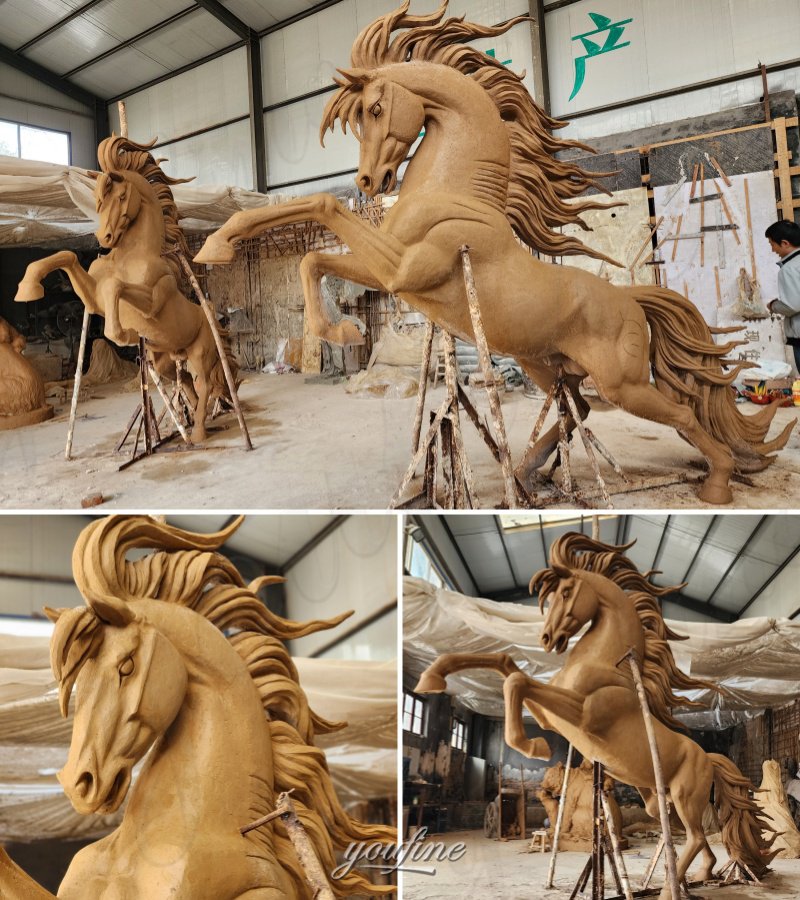 jumping horse statue clay model