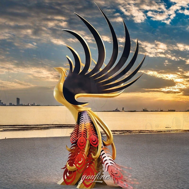large stainless steel phoenix sculpture