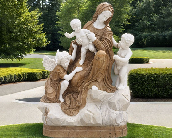 Marble Madonna and Child Garden Statue