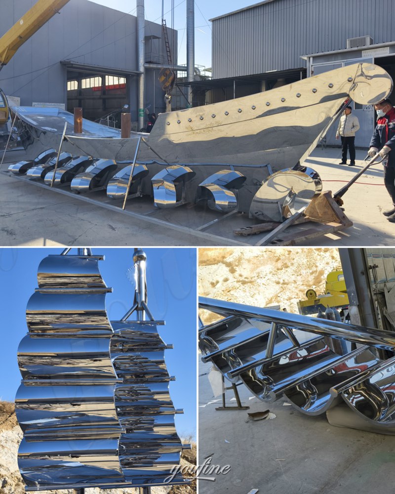metal boat sculpture test installation
