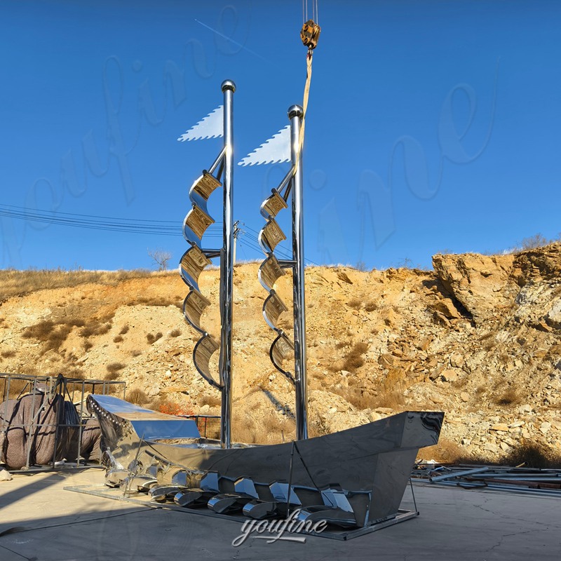 metal boat sculpture