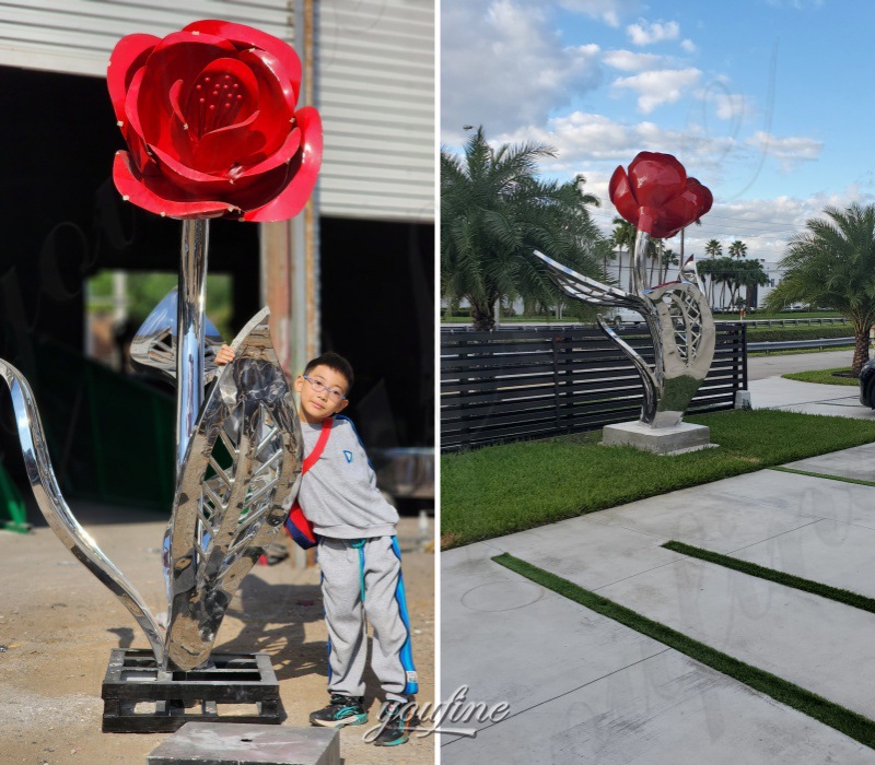 Metal Rose Sculpture in Factory vs Customer Feedback