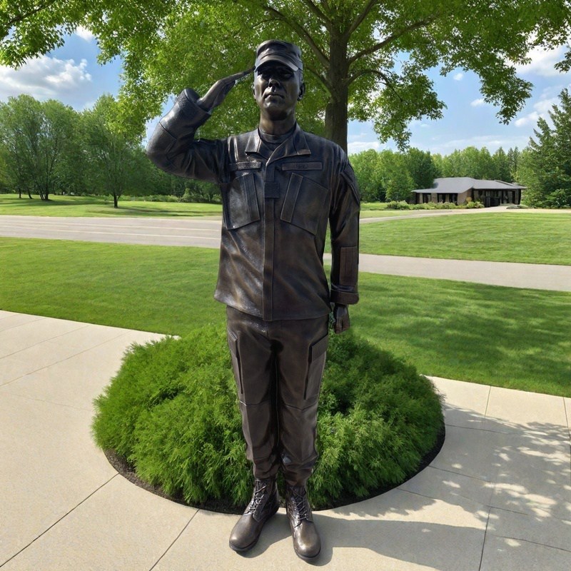 saluting soldier bronze statue