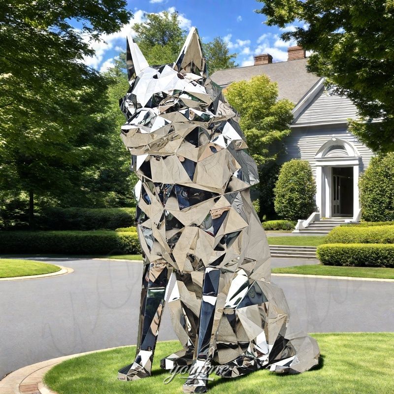 stainless steel geometric wolf sculpture