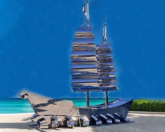 stainless steel large boat sculpture