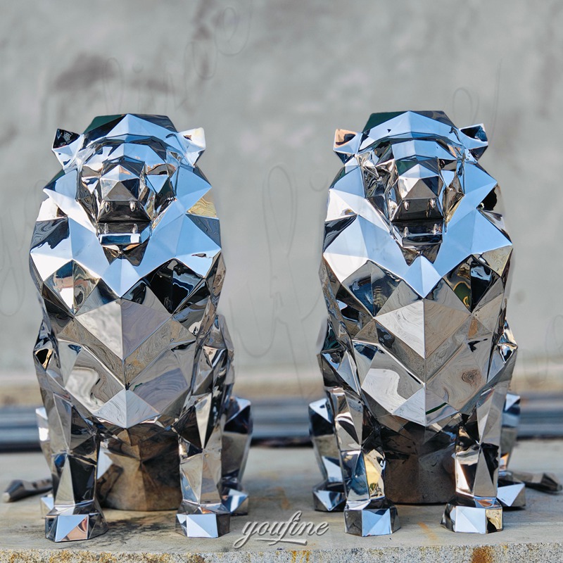 geometric lion statues