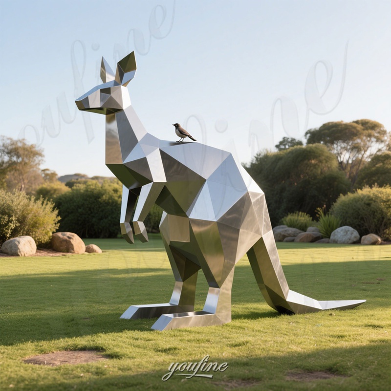large stainless steel kangaroo statue