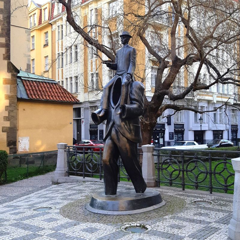side view of sculpture of Franz Kafka