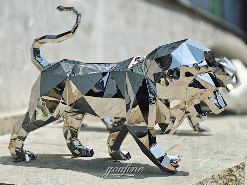 stainless steel geometric lion statue