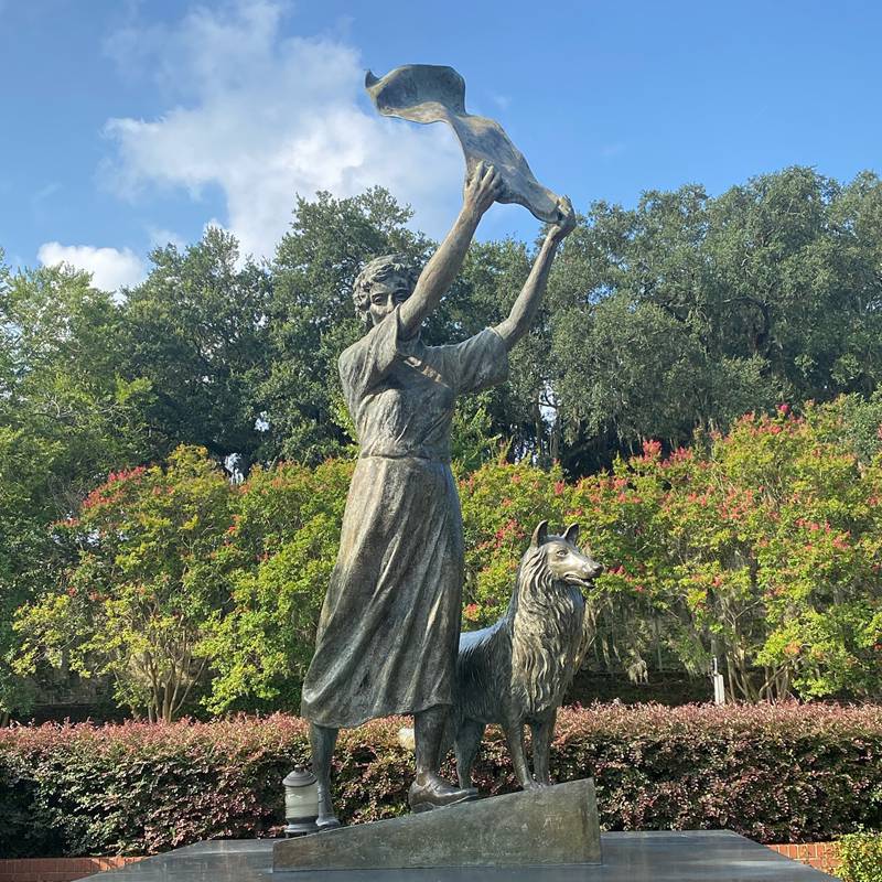 waving girl bronze statue