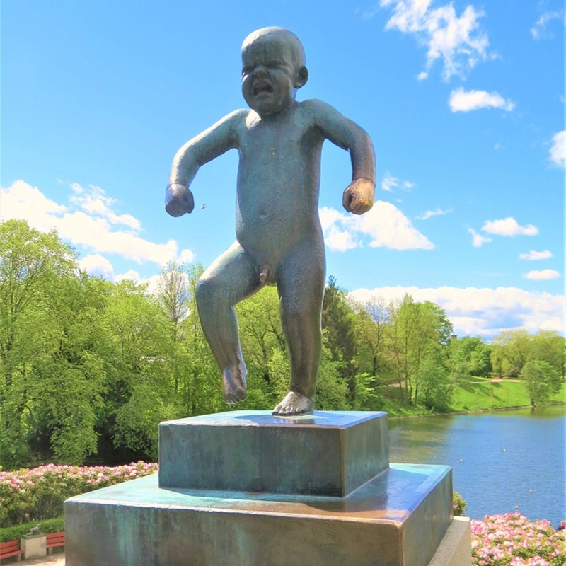 angry boy statue