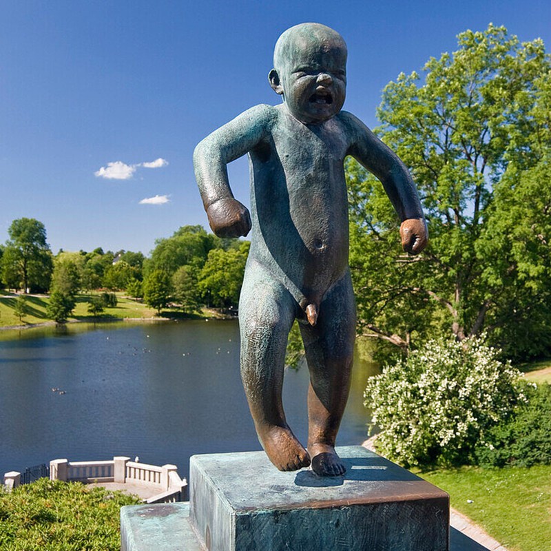 bronze angry boy statue