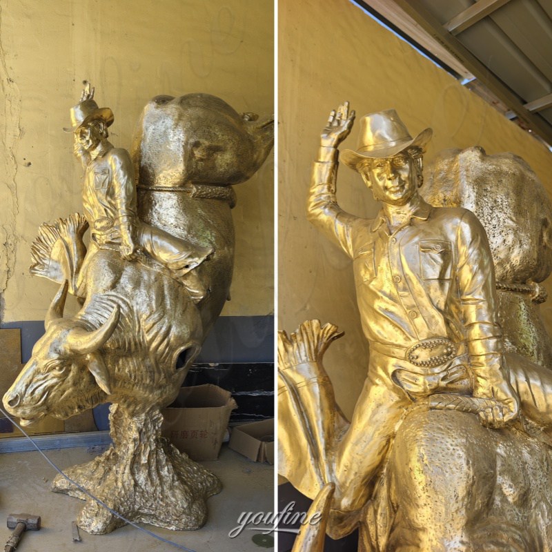 bull riding statue after polishing