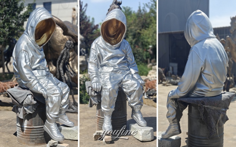 different angle of large astronaut statue