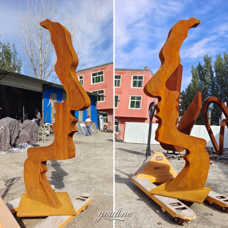 abstract face sculpture in factory