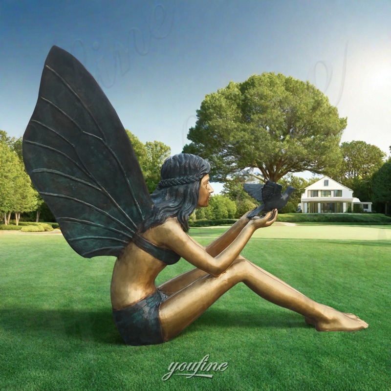 bronze sitting fairy statue
