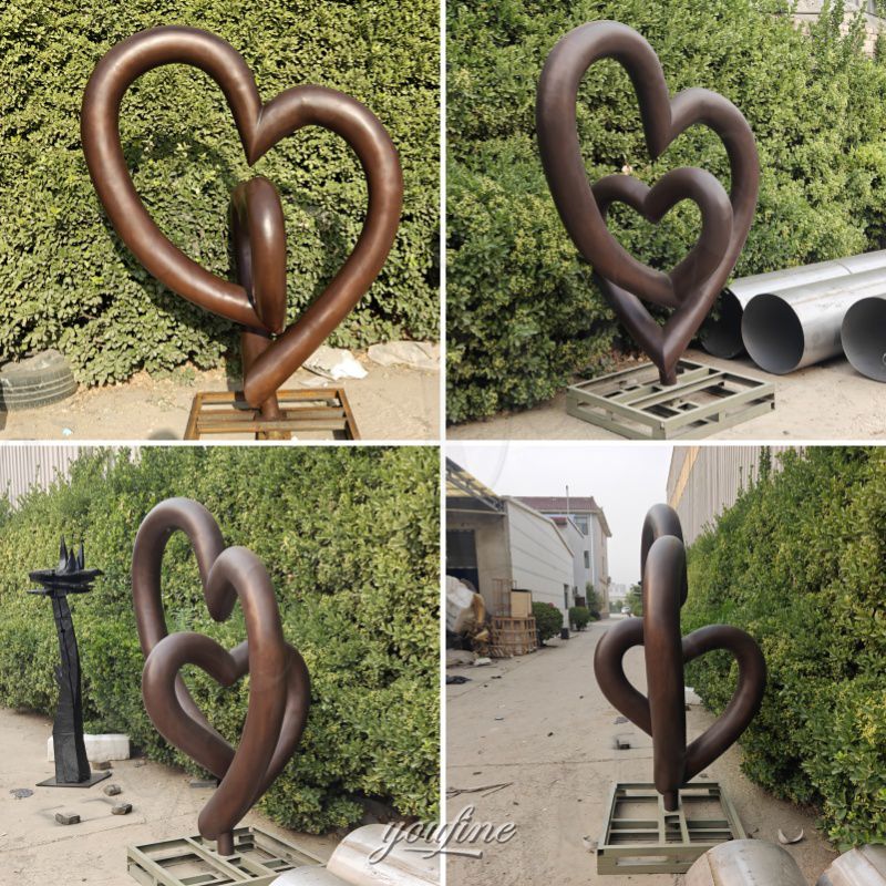 different angle of bronze heart sculpture