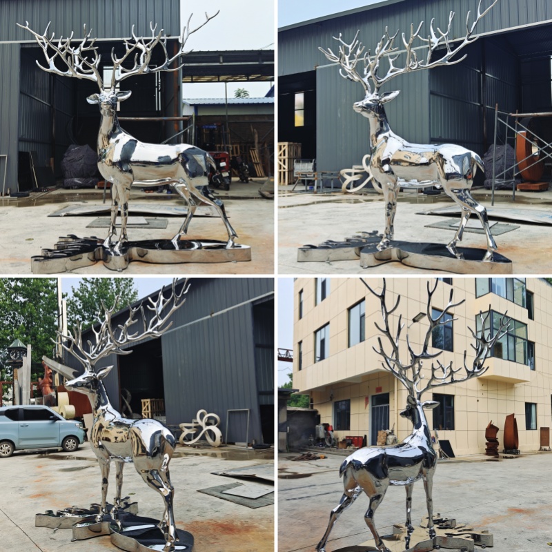 different angle of metal deer sculpture