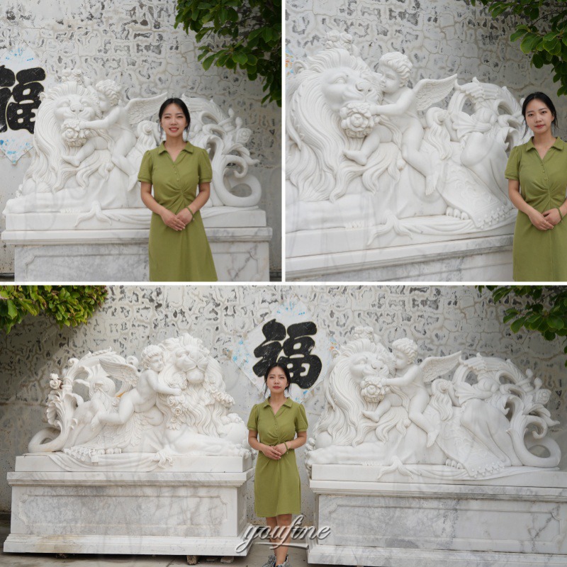 large garden lion marble statue