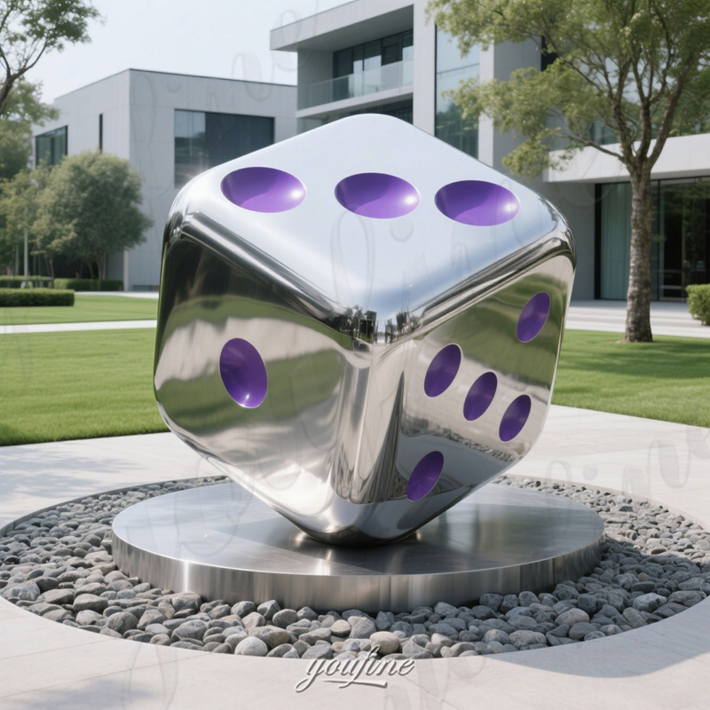 metal purple dice sculpture