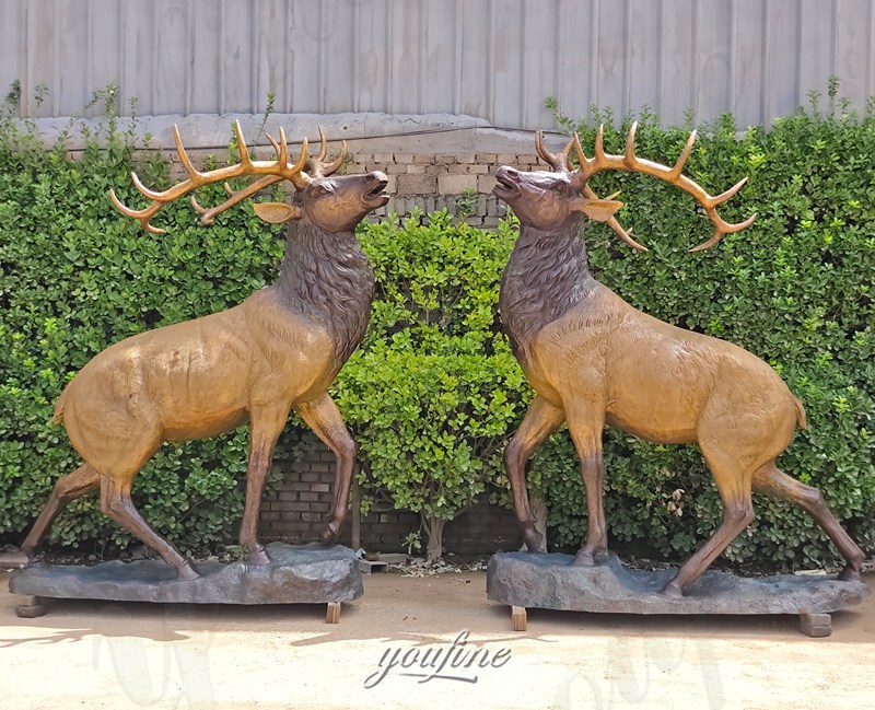 Symmetrical Bronze Deer Sculpture