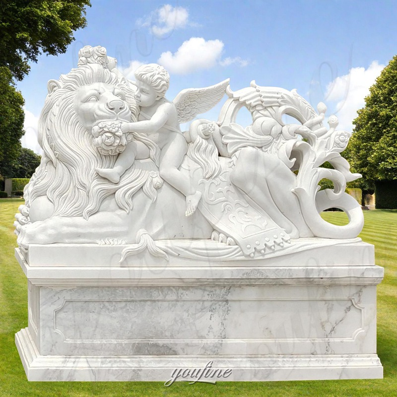 white large garden lion statues