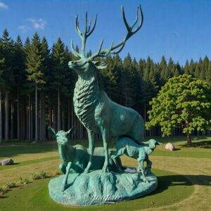 bronze deer family statue