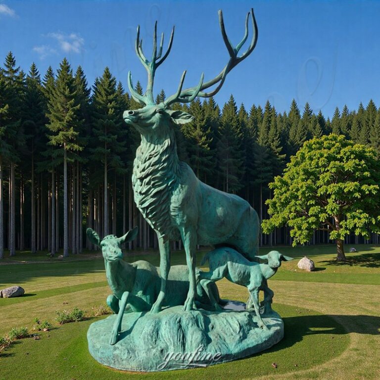 bronze deer family statue