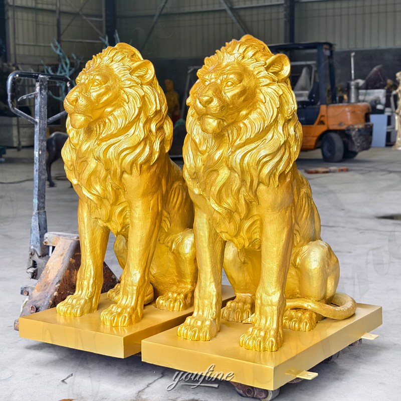 bronze golden lion statue