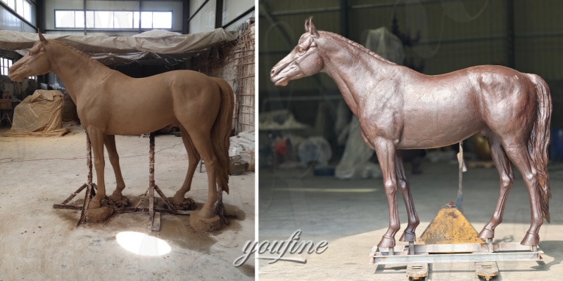 clay model and finished standing horse statue