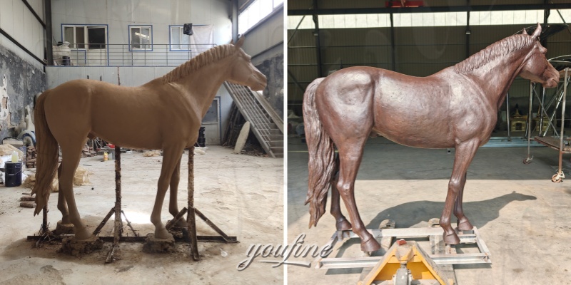 clay model vs finished standing horse statue