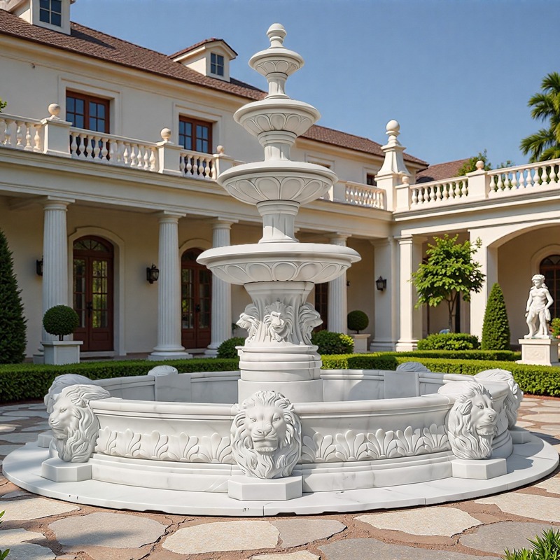 estate fountain with lion head