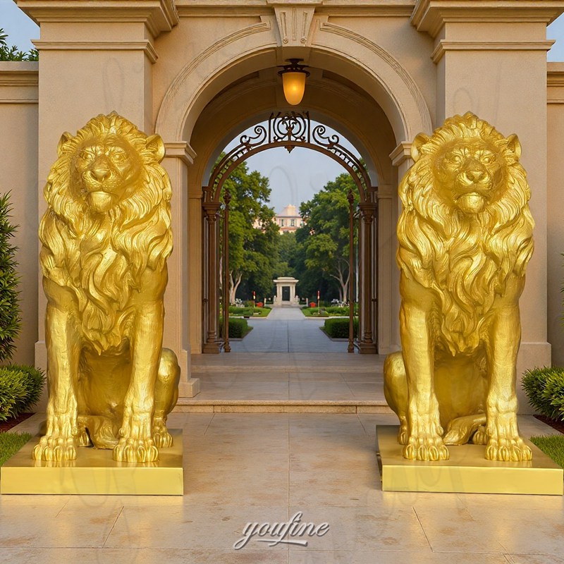golden lion statues