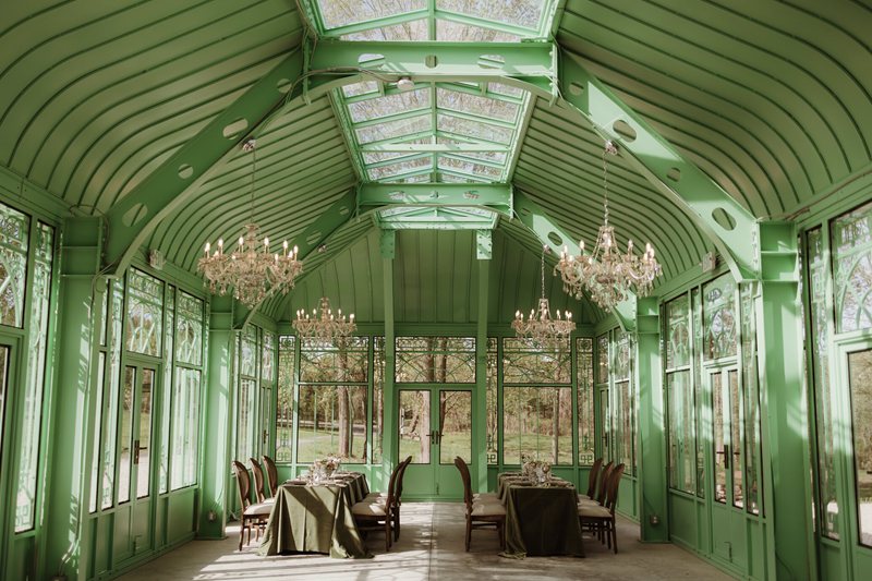 large green wrought iron conservatory inner