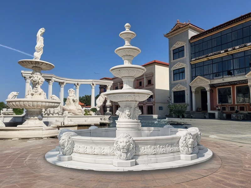 marble estate fountain with lion head