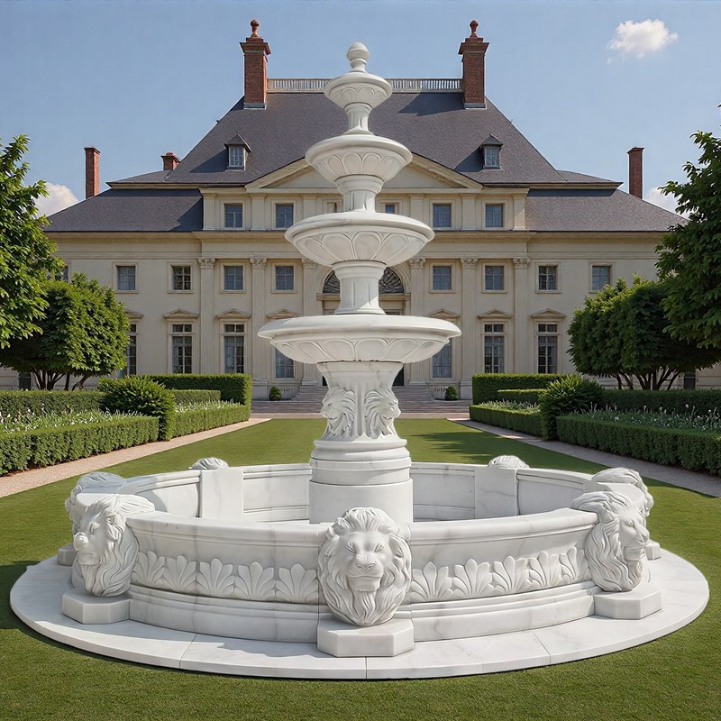 marble estate fountain with lion