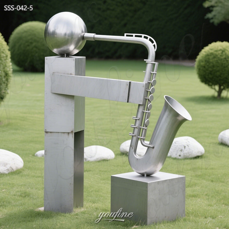 metal musician sculpture with instrument