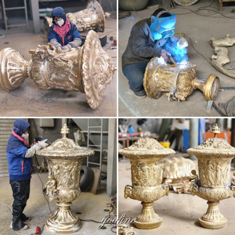 bronze planters outdoors polishing