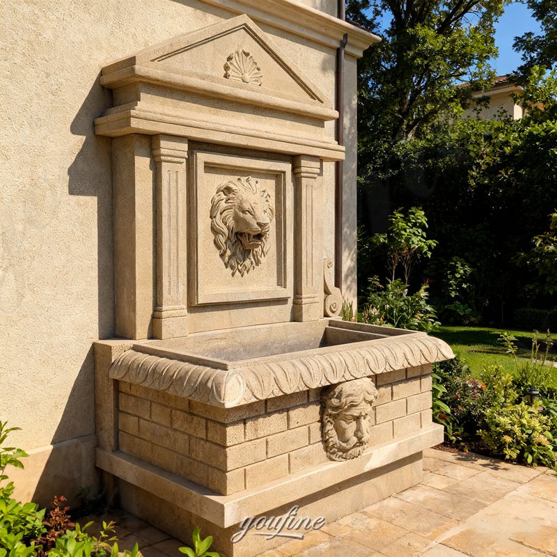 large sandstone wall fountain