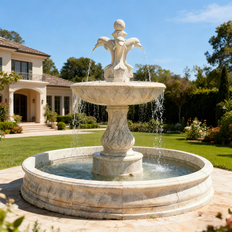 travertine fountain with dolphin