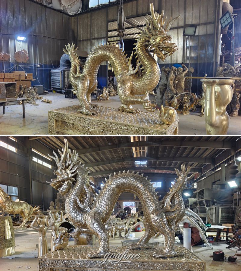 bronze Chinese dragon statue after polishing