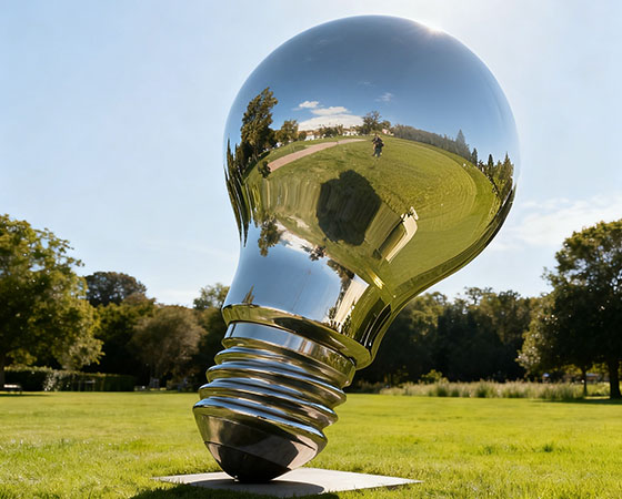 large metal light bulb sculpture