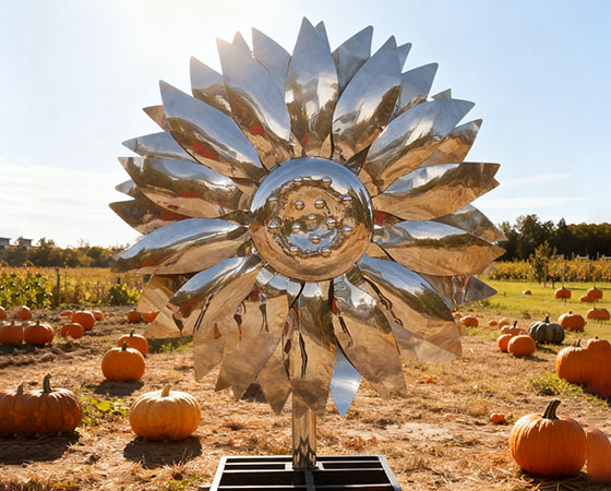 large metal sunflower sculpture