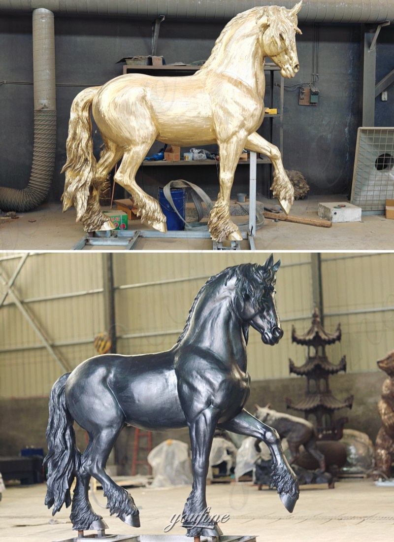 polishing and finished bronze thoroughbred sculpture